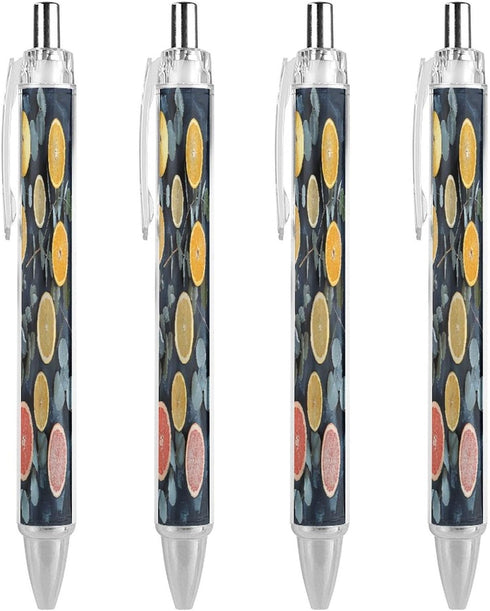 LPSADGF Leaves And Citrus Ballpoint Pens 4 PCS Retractable Smooth Writing Pens with