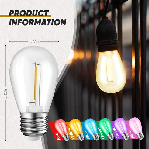 JAHEKS 30-Pack Bulbs, S14 Bulbs Bulbs, 1W E26 Red Green String Light LED Replacement for Outdoor String Lights, Patio