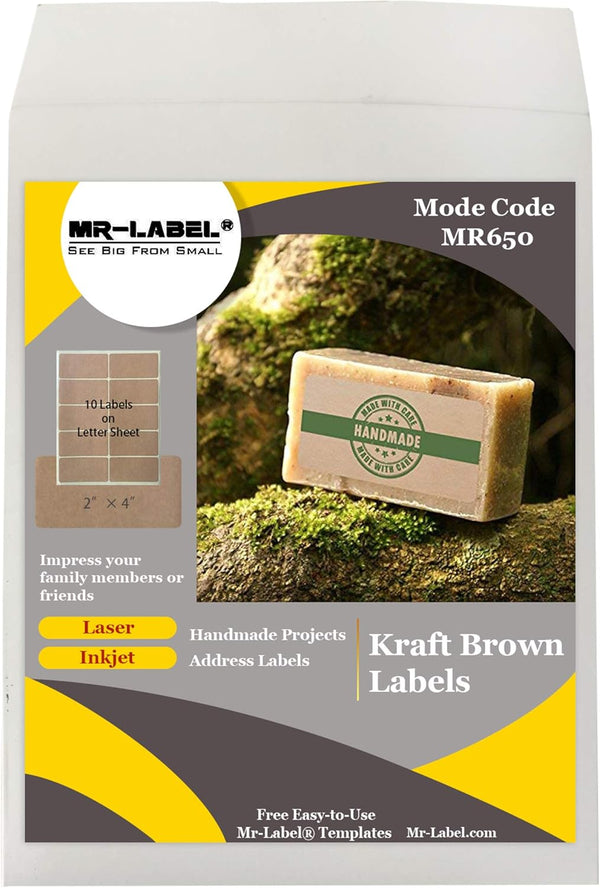 Mr-Label 2”×4” Printable Natural Kraft Brown Label Sticker for Mason Jars, Crafts, Candles, Gift Label (100 Labels)