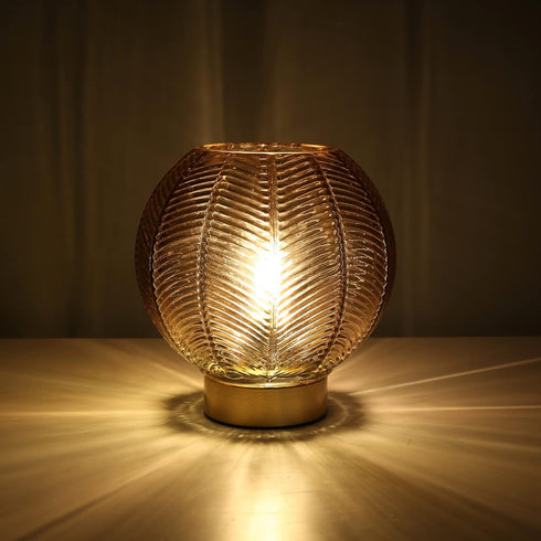 LUSHARBOR Battery Operated Lamp with Timer, Small Glass Table Lamp, Decorative Cordless Battery Powered Bedside Lamps
