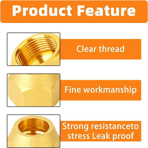GASHER 5PCS Brass SAE 45 Degree Flare Tube Fitting - 1/2" Flare Nut Air Conditioning Copper Pipe Extension Butt Copper