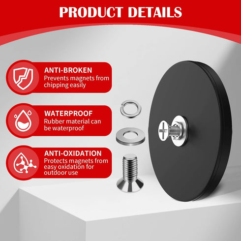 4Pcs 100LBS M6 Thaibear Rubber Coated Magnets, Rubber Coated Neodymium Magnets with Magnetic Assembly Base