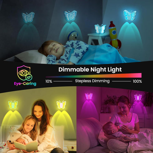 2 Dimmable 1 Pack) LOFTEK Butterfly Night Light, Rechargeable Motion Sensor Night Lights, Color Modes & RGB Nightlight