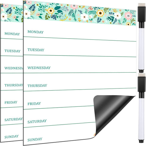 Outus 2 Pieces Magnetic Weekly Dry Erase Boards, Erasable Calendars with 2 Markers for Office, Home, School Supplies