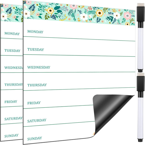 Outus 2 Pieces Magnetic Weekly Dry Erase Boards, Erasable Calendars with 2 Markers for Office, Home, School Supplies