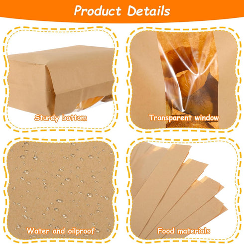 PercyEffie 120 Pack 14" 8.3" 3.5" 600 Large Krafts Paper Bread Bags with Clear Window x x for Homemade Sourdough paper