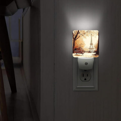 Generic 1pcs Paris Tower Night Lights Plug Into Wall, Autumn Romantic Autumn Leaves Park Bench Fall Warm Beige Plug