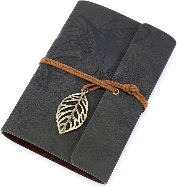 EvZ 7 Inches Vintage Black PU Leather Cover Loose Leaf Blank Notebook Journal Diary Gift