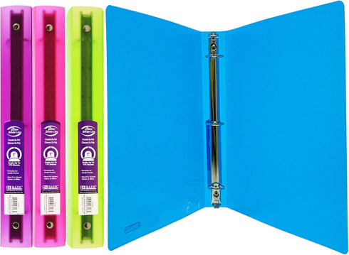 BAZIC 3 Ring Binder, 1" Poly Binders Organizer, Glitter Color Soft Cover, Holds 175 Sheets, 4-Count