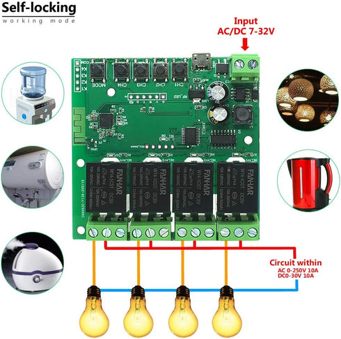 4-Channel WiFi Smart Switch Relay Module, TUYA/Smart Life App for Remote Control, Compatible with Alexa/Google Assistant