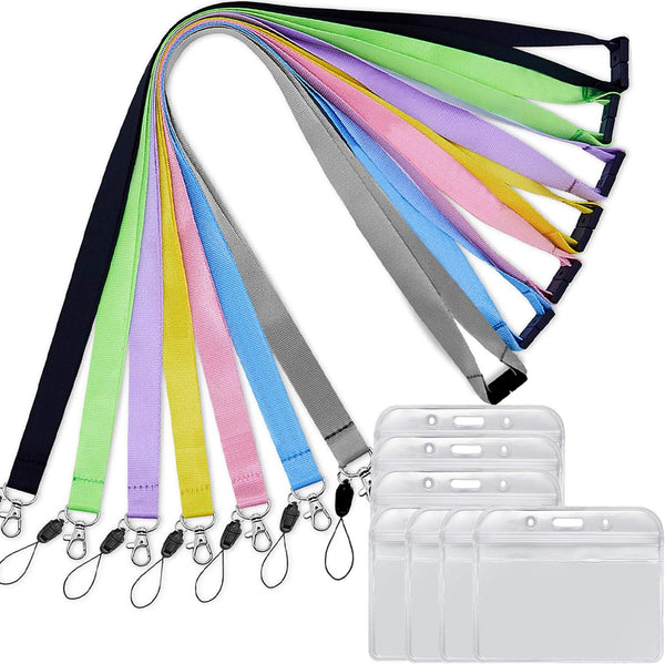 YOUOWO 7 Pack Lanyards with Horizontal ID Badge Holder for Office Keys, Safety Breakaway Colored Lanyard