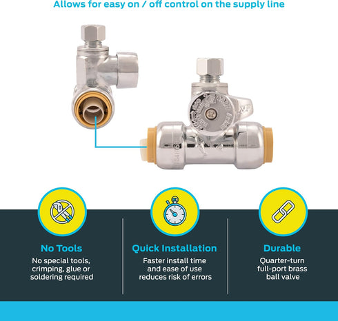SharkBite 1/2 x 1/2 x 1/4 Inch Compression Tee Stop Valve, Push to Connect Brass Plumbing Fitting