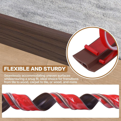 DBHXXMB-HH Grain,1/5" 2/5",3.3Ft) Floor Transition Strip Vinyl Door Threshold Ramp Self Adhesive Carpet Edging Strip