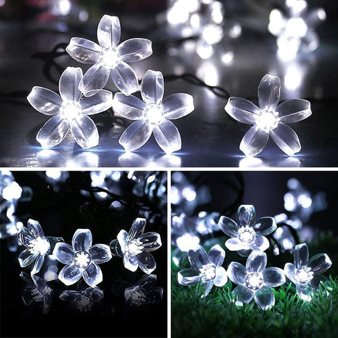 Outdoor Solar Flower String Lights, 50 LED Waterproof Fairy Light Decorations for Christmas Tree Garden Patio Yard
