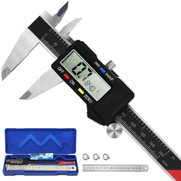 Digital Caliper Measuring Tool, Large LCD Screen, Easy Switch Inch/MM/Fraction, 6inch/150mm & 8inch/200mm
