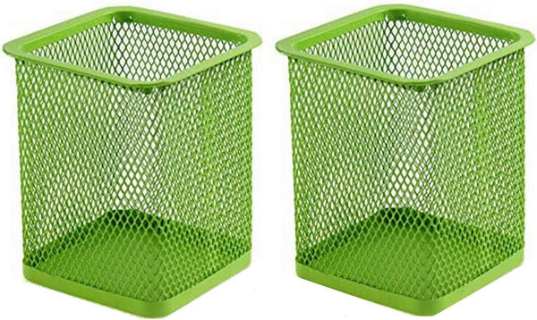 Mesh Pen Holder for Desk, Purple Square Pencil Cup Holder, Pens Organizer for Table Office/Home/School (2 x, Green)