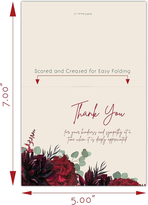 MPC Brands (50, Blank Funeral Thank You Cards - Sympathy Bereavement Thank You Cards With Envelopes - Message Inside