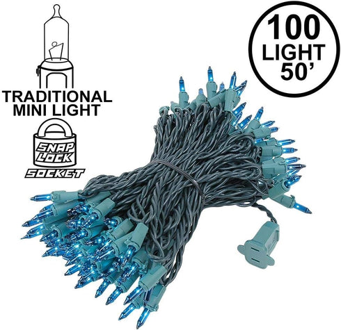 Novelty Lights 100 Light Teal Christmas Mini String Light Set, Green Wire, Indoor/Outdoor UL Listed, 50' Long by Novelty Lights