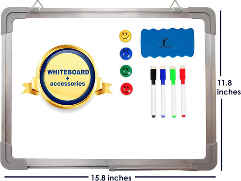 Whiteboard Set, 15x12 in Dry Erase Board with 1 Magnetic Eraser, 4 Markers, and 4 Magnets for Home Office School
