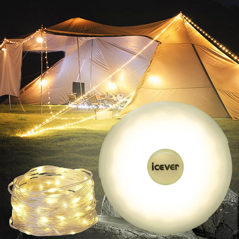 32.8FT Camping String Lights, Rechargeable Waterproof Hanging Lamp Portable LED Light for Outdoor Camping Awning Tent