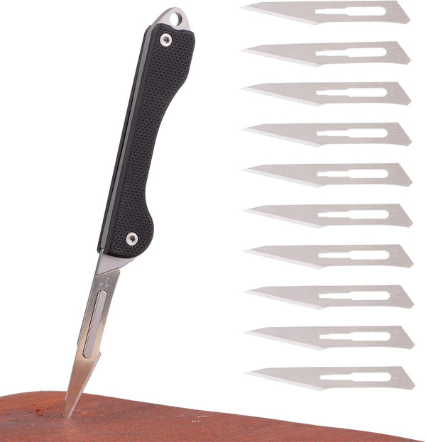 Samior S12 Mini SlipJoint Folding Pocket Knife with 10pcs #11 Replaceable Blade, Black G10 Handle Utility EDC
