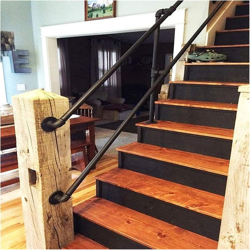 ALDEPO 30-600Cm Non-Slip,10.8Ft/330Cm 1ft/ Grab Bars Handrail Wrought Iron, Industrial Pipe Matte Black Stair Railing
