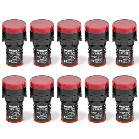 GASHER 12V 20mA Energy Saving Indicator Light, Red, 10 Pcs, Mounting Hole Size 22mm (7/8 Inch)