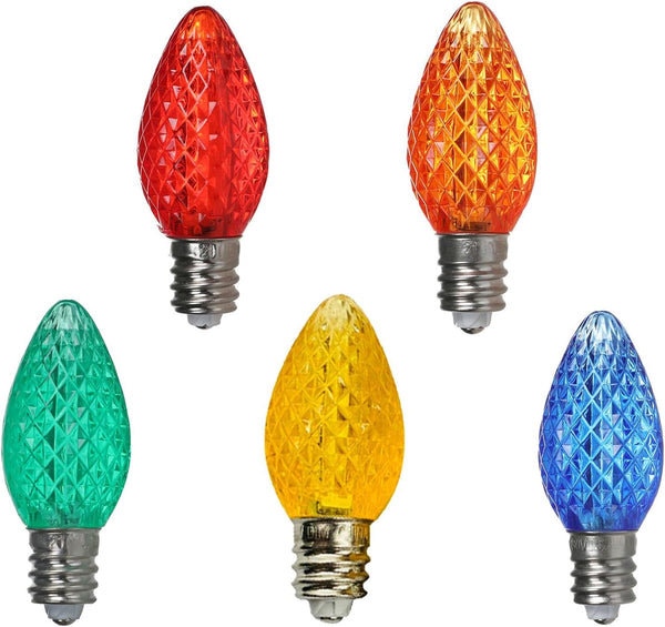 25 Sets of Durable C7 LED Christmas Light Bulbs, E12 Faceted Multicolored Holiday Decoration for Outdoor (Multi-Colored)