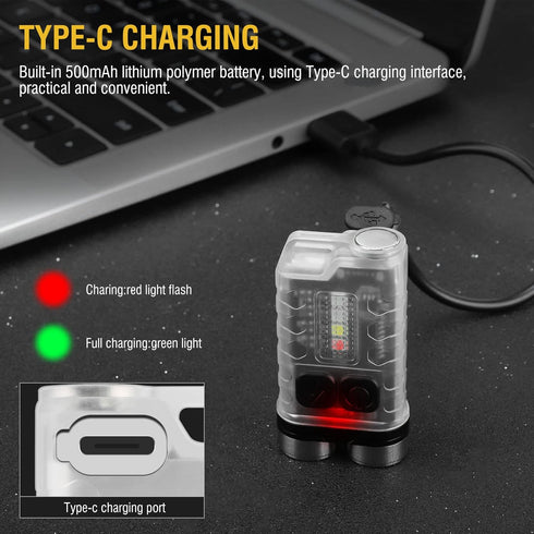 V3 900LM Light-12 Modes,IP65 BORUIT Mini Powerful Keychain Flashlights with Red UV Blue Light,High Lumens USB-C