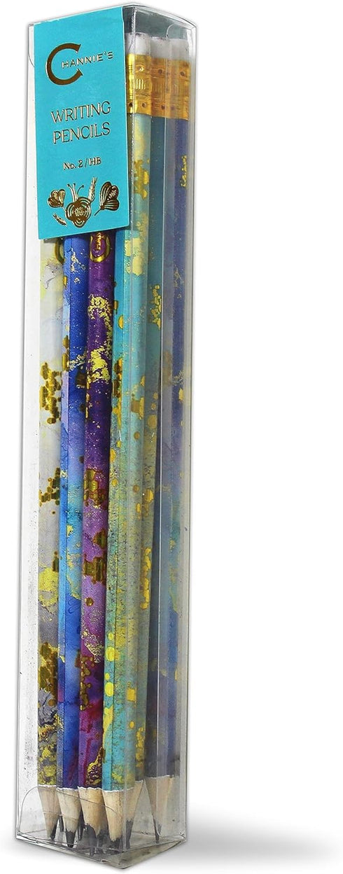 Channie's No. 2 HB 4 Gold Leaf Pencils Set of 12 - Fun Wooden Pencils with Colorful Abstract Patterns