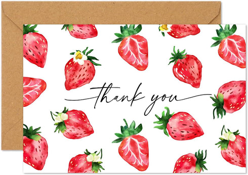 FYSUIMU 50 Pack Strawberry Thank You Card Watercolor Fruit Greeting Cards with