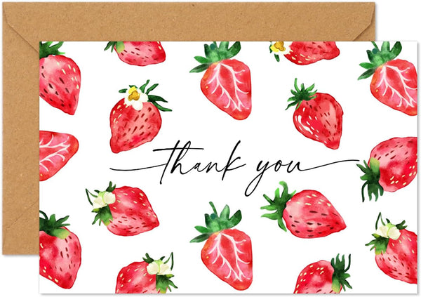 FYSUIMU 50 Pack Strawberry Thank You Card Watercolor Fruit Greeting Cards with