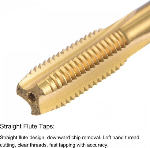 uxcell Straight Flute Taps, M10 x 1.5 Metric Left Hand Titanium Coated M35 Cobalt Tapping Tool