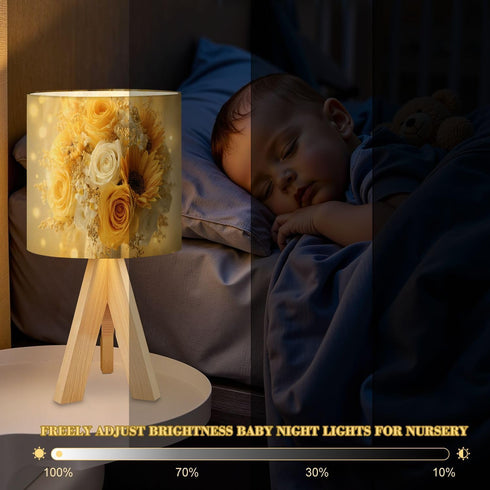 RAINFALLARING Tripod Bedside Table Lamp for Bedroom Elegant Yellow White Rose Bouquet Sunflowers Glitter Accents