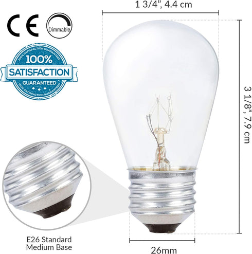S14 Bulb 11W E26 11 110V 120V, 2700K Dimmable, 20 Pack Simba Lighting String Light Outdoor Replacement Medium Screw