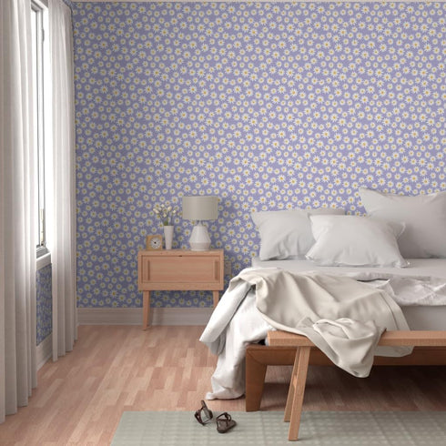 3ft 2ft 90S Y2K Spoonflower Peel & Stick Wallpaper x - Floral Daisies Mini Dollhouse Flowers Purple Lilac Spring Custom