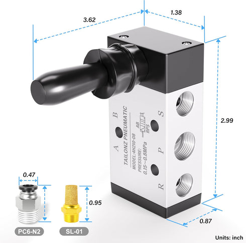 TAILONZ PNEUMATIC 1/4"NPT 5 Way 2 Position Air Hand Lever Operated Valve Pneumatic Solenoid Valve Manual Control Push-Pull 4H210-08 by TAILONZ PNEUMATIC