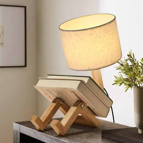 Cute Desk Lamp with Wood Base, Changeable Shape Creative Robot Table Lamp, Bedside Fun Funky Reading Desk Lamp