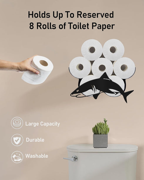 Wigag 8 Shark Toilet Paper Holder for Extra Rolls, Ocean Decorative Toilet Paper Storage Wall Mounted, Farmhouse