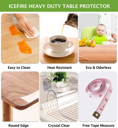 Icefire 1.5mm 30" 54 Inch Clear PVC Table Top Protector PVC Vinyl Polyester Rectangle Table Cover Wood Furniture Wooden