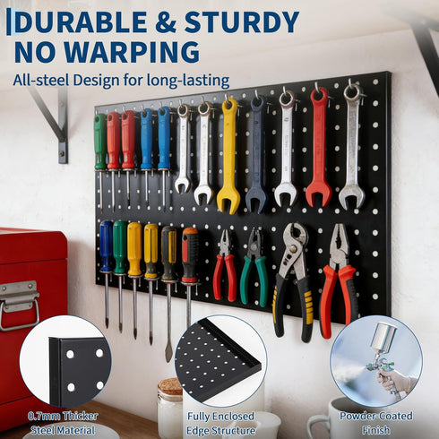 2 24"x12" 2 GarveeHome Heavy Duty Wall Mounted Metal Pegboard Panels PCS Black Steel Tool Storage Organizer for Garage