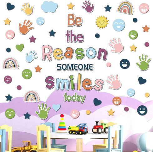 Boho Welcome Back to School Classroom Bulletin Board Set - Be The Reason Someone Smile Today Decor for Elementary,