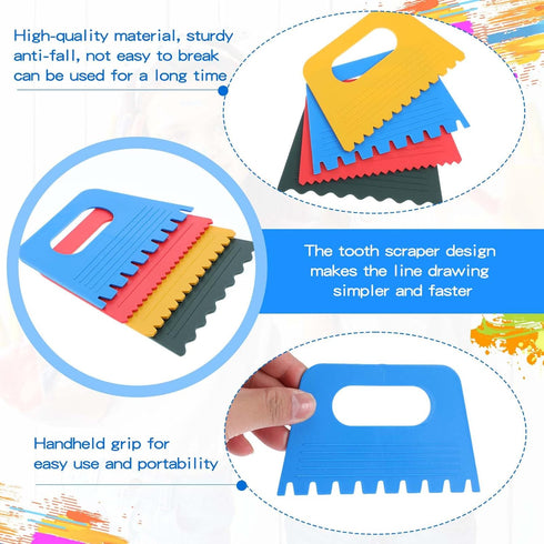 Ymapinc 8Pcs Plastic Paint Scraper Tool, Plastic Textured Art Tools, DIY Graffiti Oil Painting and Drawing Play