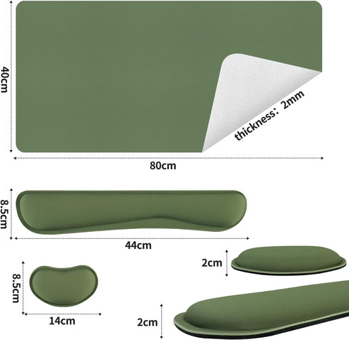 Home(31.515.7 Inches,Olive Bloss Keyboard Wrist Rest + Mouse Wrist Rest + Leather Desk Mat, Non-Slip Desk Mat Protector