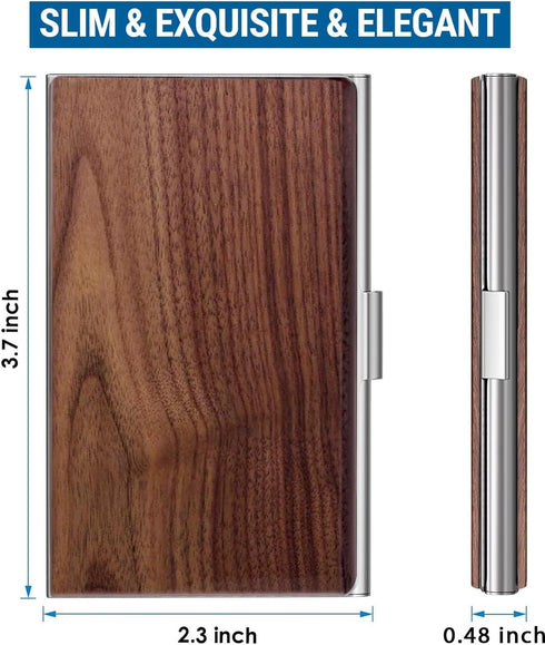MaxGear Walnut Wood Business Card Holder, Professional Slim Card Case for Men & Women, Black