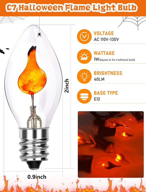 Xingzd 25 Pack Bulbs C7 1W Bulbs, E12 Bulbs Christmas Flickering Flame Light Replacement, Clear Flicker Flame Candle