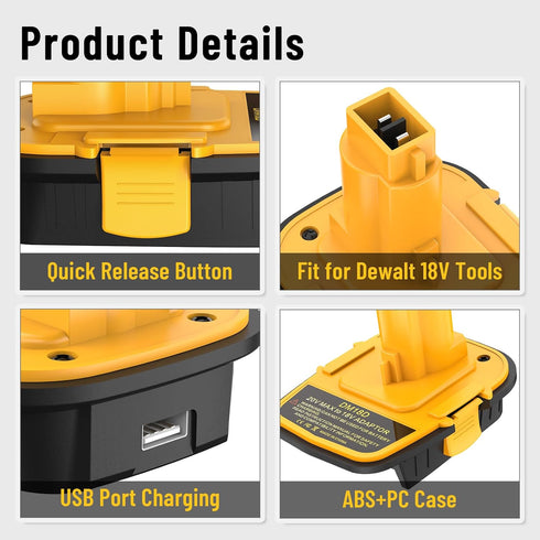 DM18D Battery Adapter Converter with USB Port for Dewalt 18V Tools, Converts 20V Li-ion or Milwaukee M18