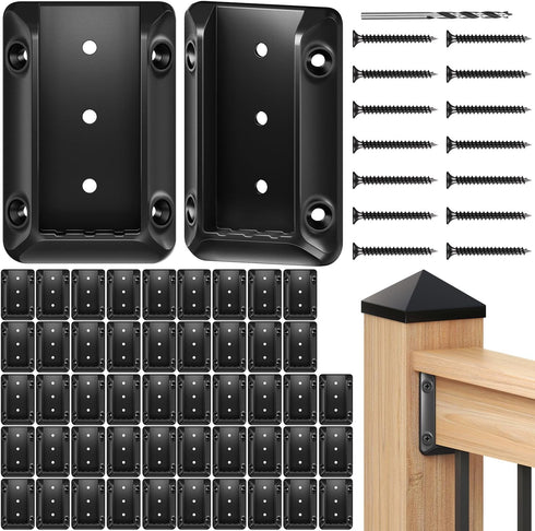 4pcs Deck Railing Bracket Connectors for 2 4 Deck Railing Wood Post, with Coated Screws and Drill Bit
