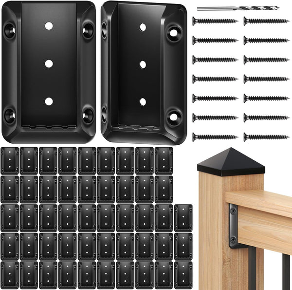4pcs Deck Railing Bracket Connectors for 2 4 Deck Railing Wood Post, with Coated Screws and Drill Bit