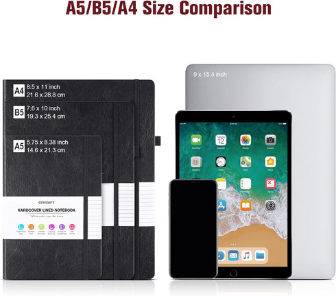 Large A5 Lined Journal Notebook, 312 Numbered Pages, Burgundy, 100gsm No Bleed Paper, College Ruled for School Office